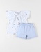 Floral embroidered blouse + shorts set, off-white/light blue