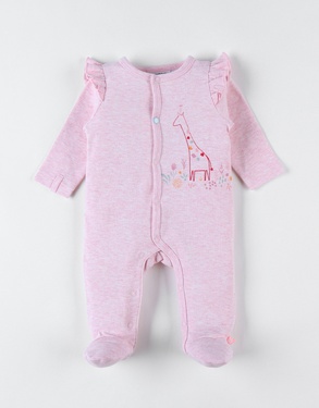 Jersey 1-piece pyjamas with giraffe print, pink