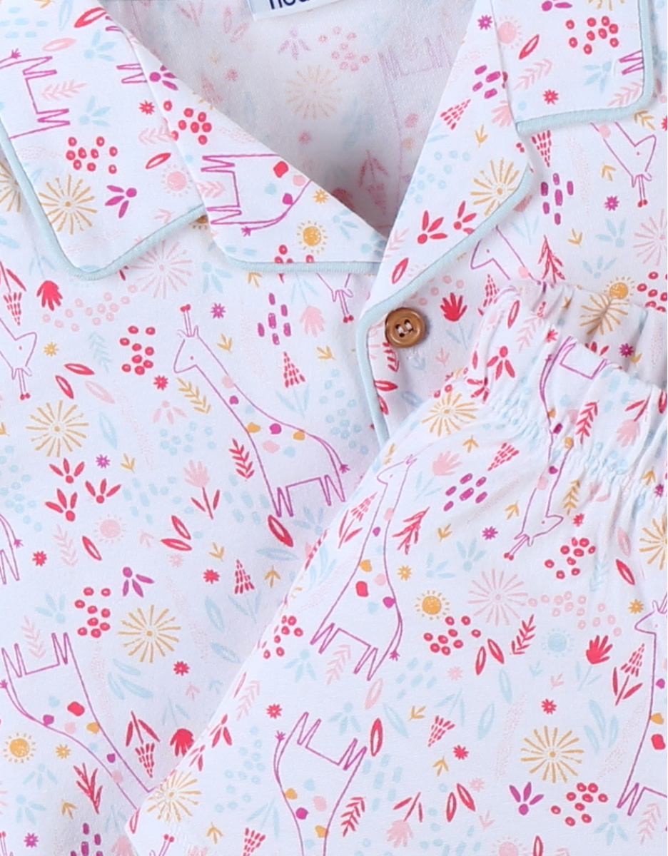 Pyjama 2 pièces fleuri en jersey, écru/rose