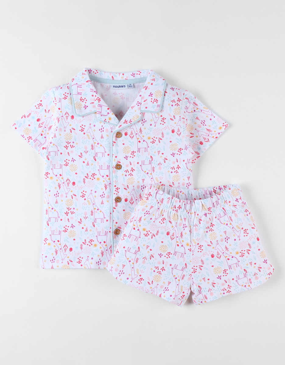 Jersey floral 2-piece pyjamas, off-white/pink