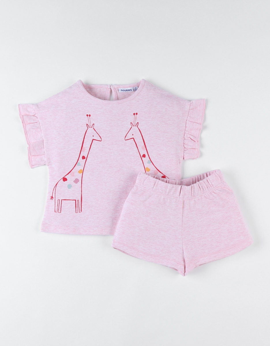 Pyjama 2 pièces girafe en jersey, rose