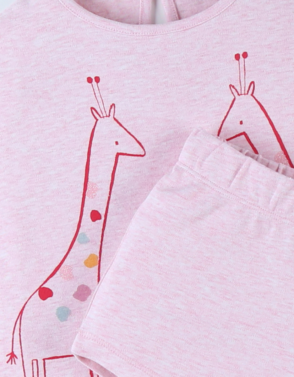 Pyjama 2 pièces girafe en jersey, rose
