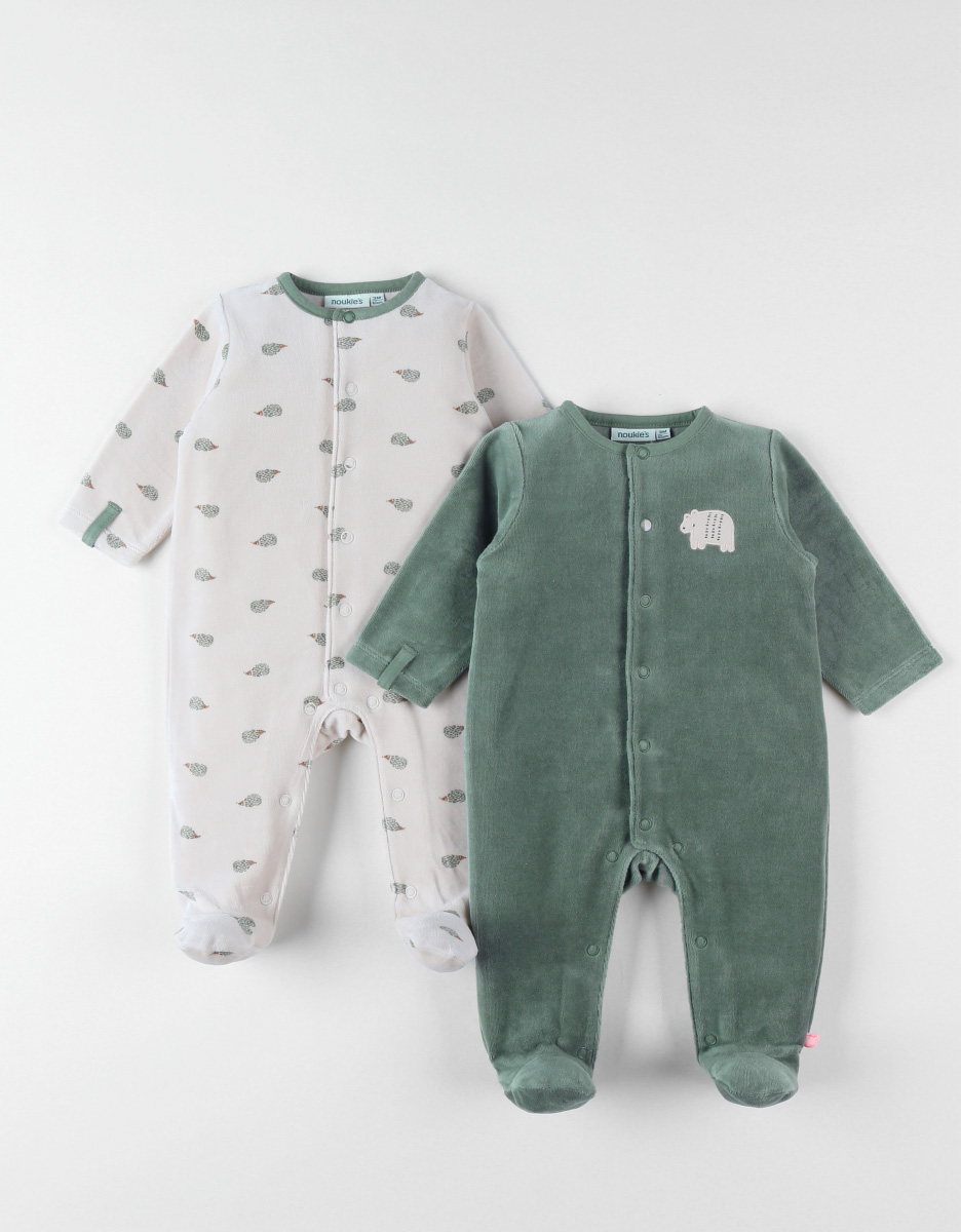 Set de 2 pyjamas 1 pièce, beige clair/vert forêt