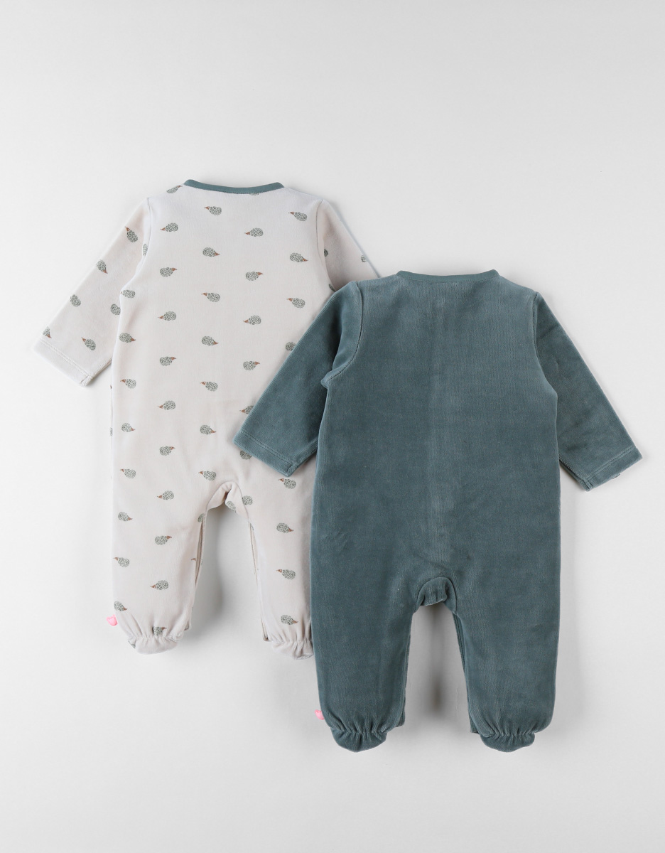 Set de 2 pyjamas 1 pièce, beige clair/vert forêt