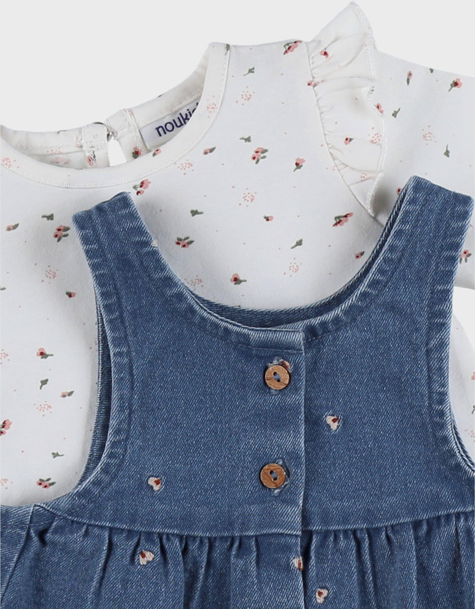 Denim dungarees and white T-shirt set
