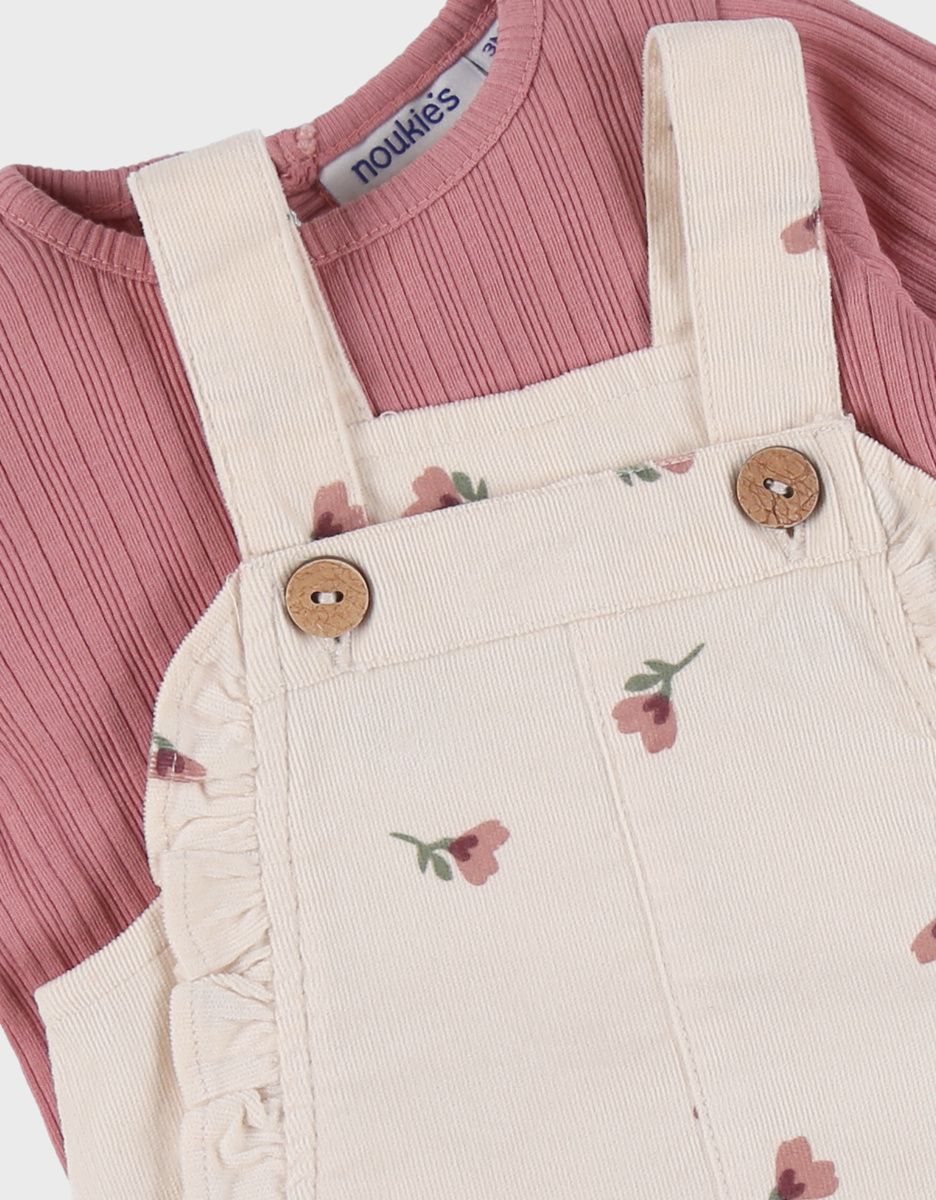 Overall en t-shirt set in jersey met hartjesmotief
