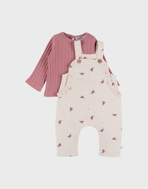 Overall en t-shirt set in jersey met hartjesmotief
