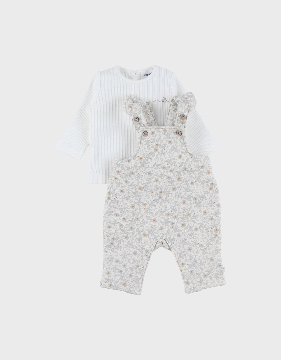 Dungarees and t-shirt set in jersey with floral pattern
