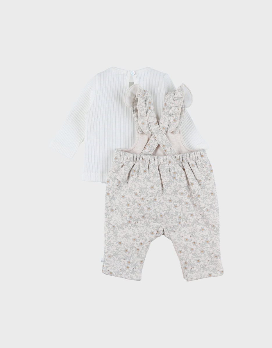 Dungarees and t-shirt set in jersey with floral pattern
