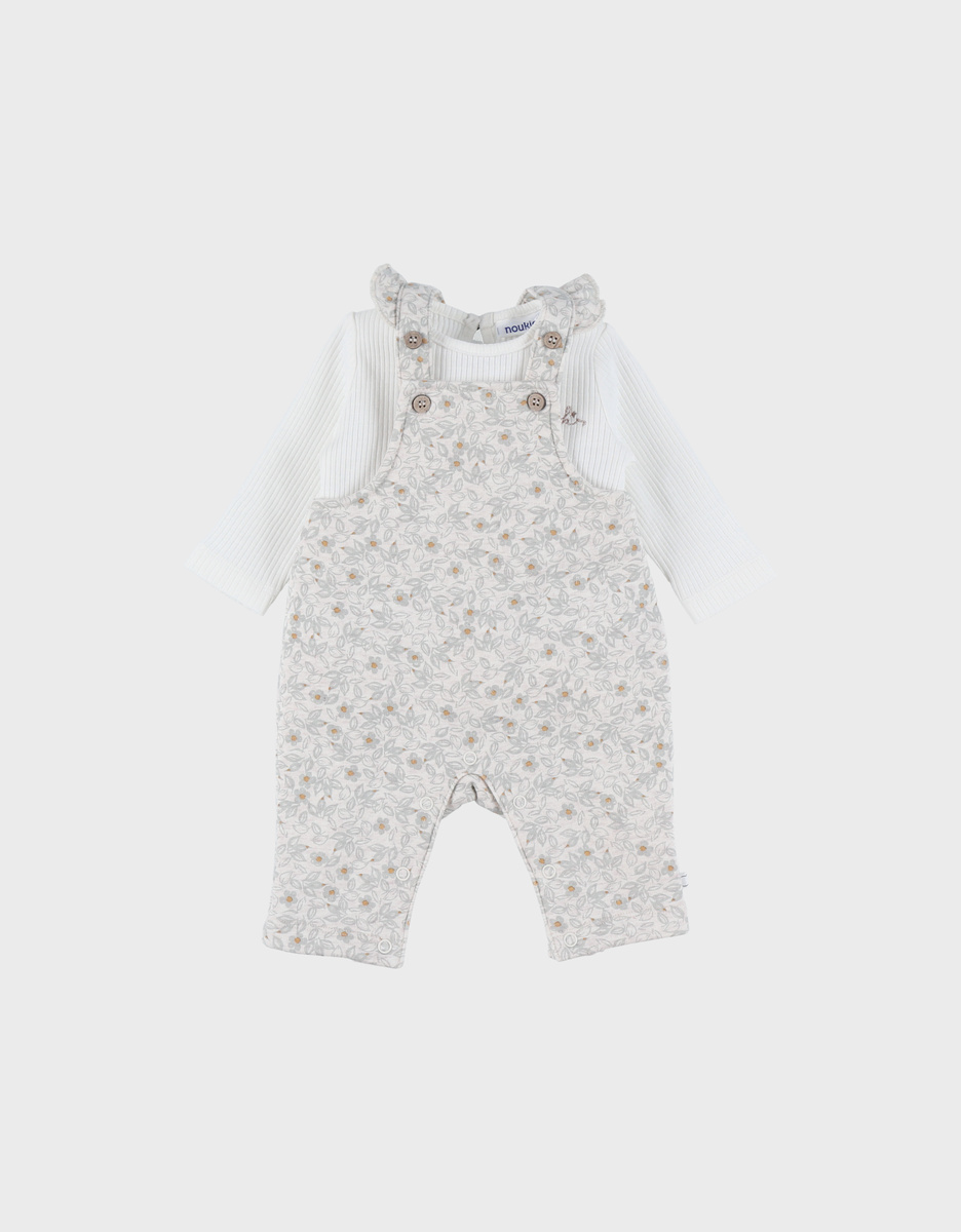 Dungarees and t-shirt set in jersey with floral pattern