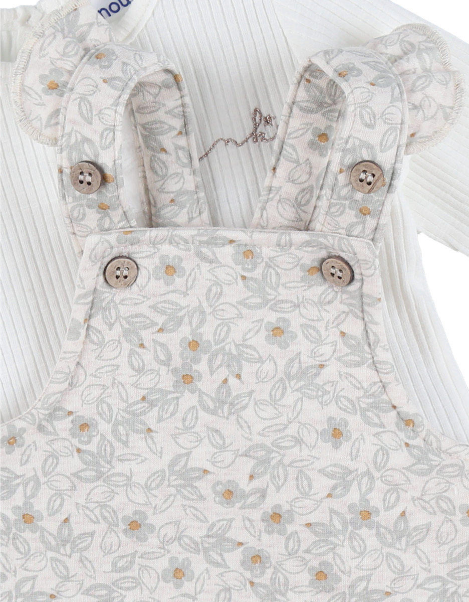 Dungarees and t-shirt set in jersey with floral pattern