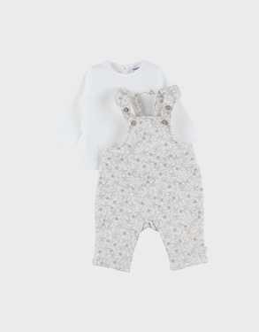 Dungarees and t-shirt set in jersey with floral pattern
