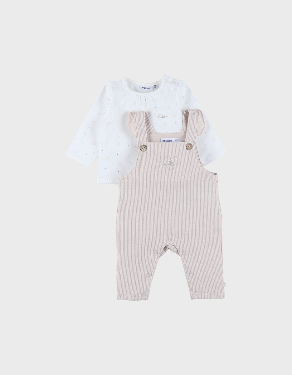 Beige dungarees and t-shirt set in jersey
