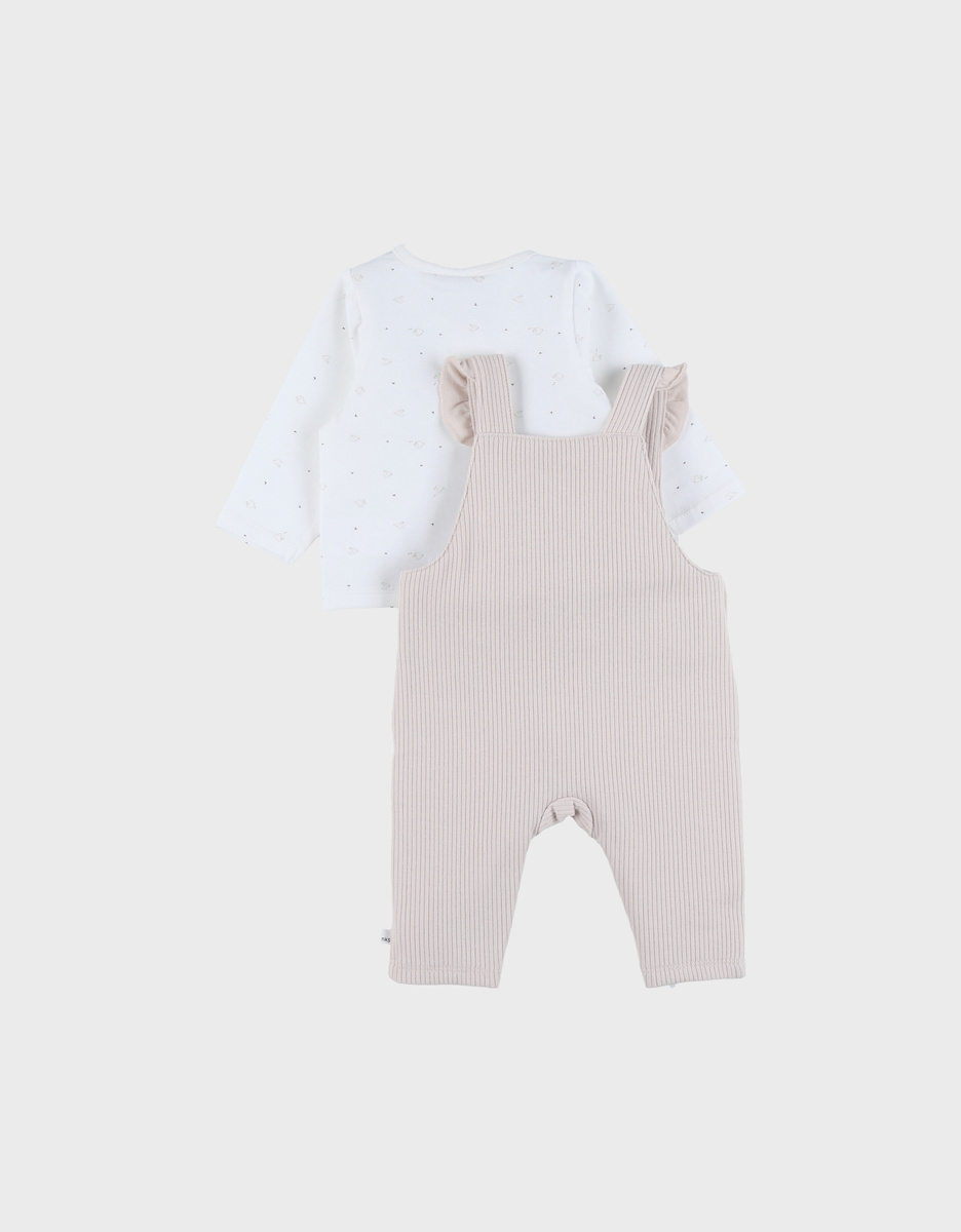 Beige dungarees and t-shirt set in jersey
