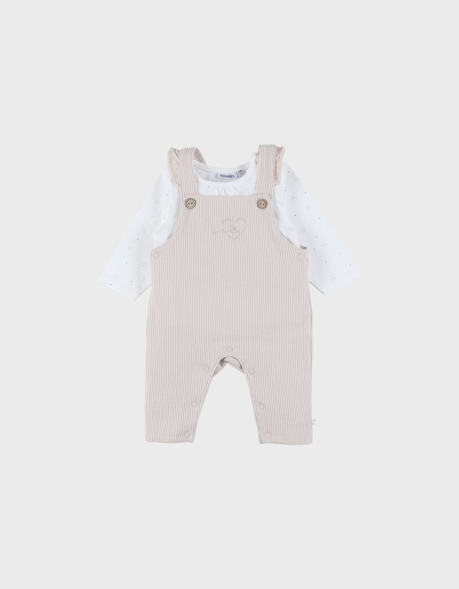 Beige dungarees and t-shirt set in jersey
