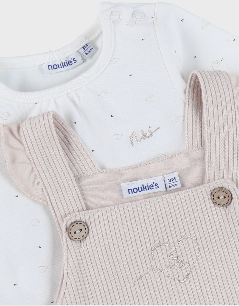 Beige dungarees and t-shirt set in jersey
