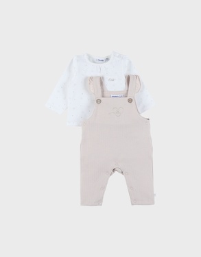 Beige dungarees and t-shirt set in jersey
