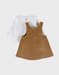 Set bruine denim salopette en wit T-shirt
