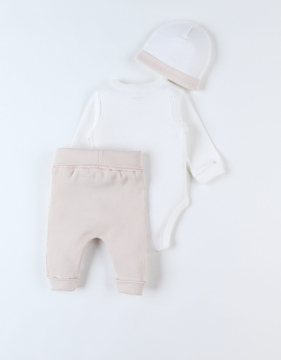 Bodysuit + leggings + beanie set, light pink/off-white