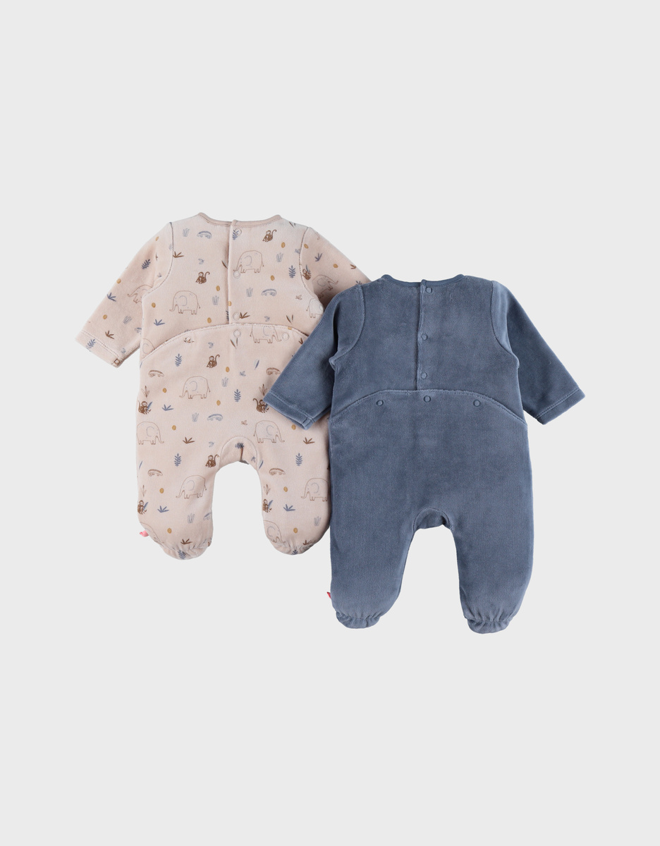 Set of 2 soft velour baby pyjamas  
