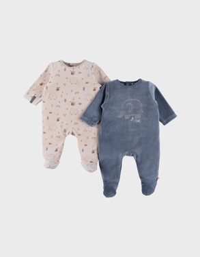 Set of 2 soft velour baby pyjamas  