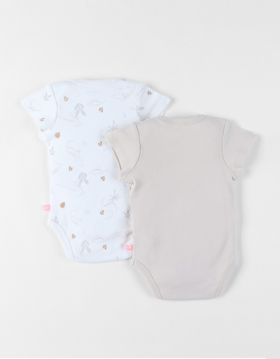 Set with 2 lion cotton bodysuits, off-white/light blue