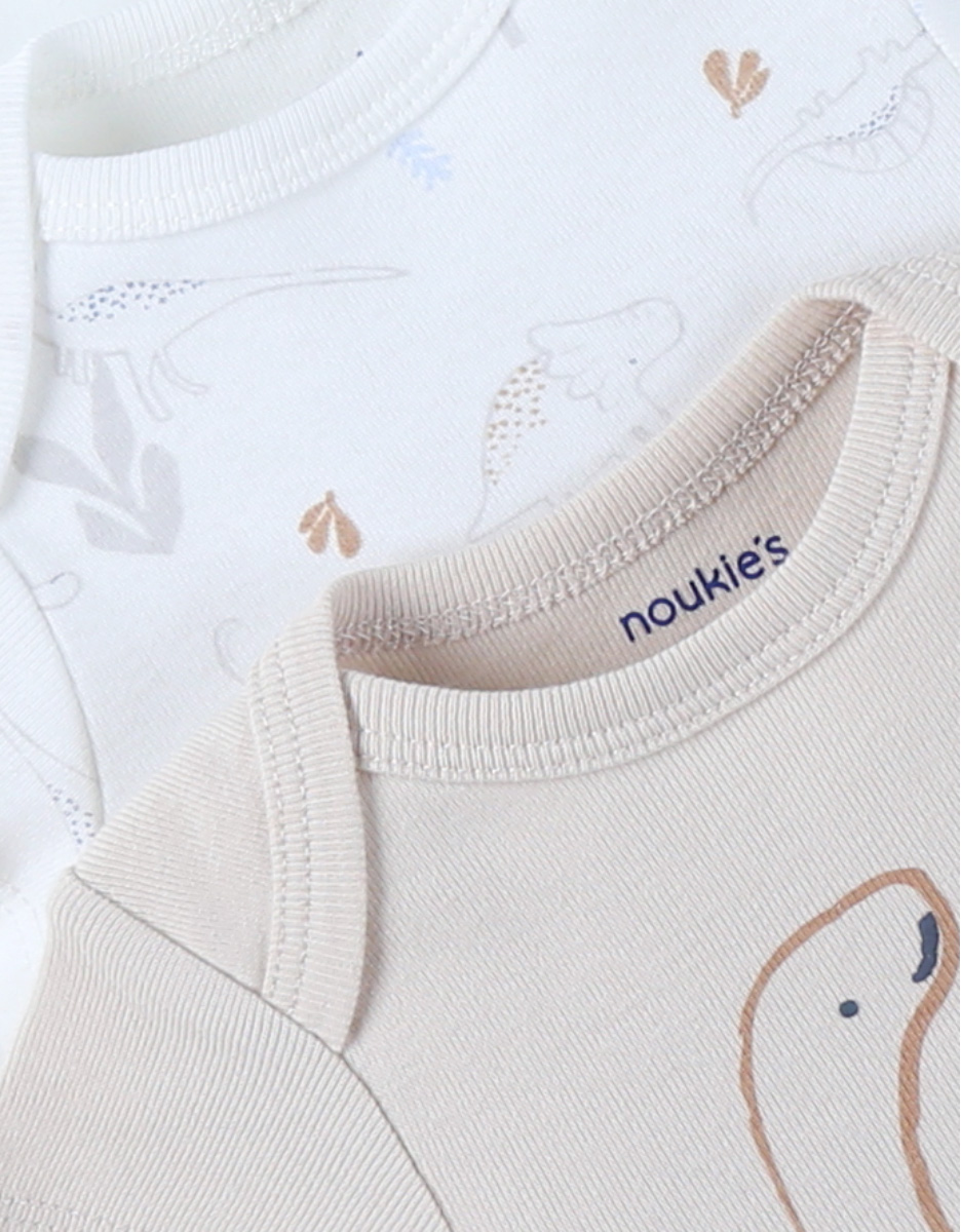 Set with 2 lion cotton bodysuits, off-white/light blue