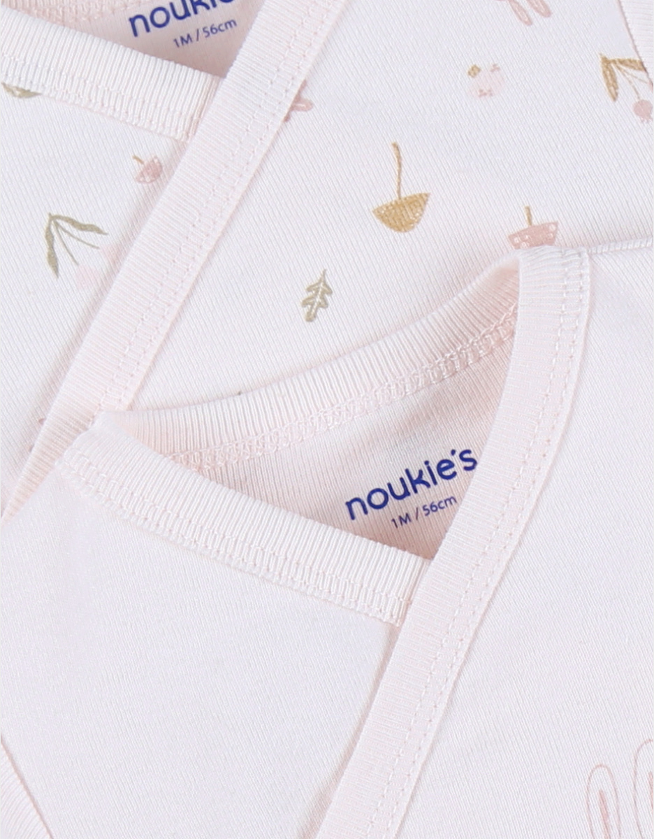Set of 2 cotton bodysuits bunny print rose poudre
