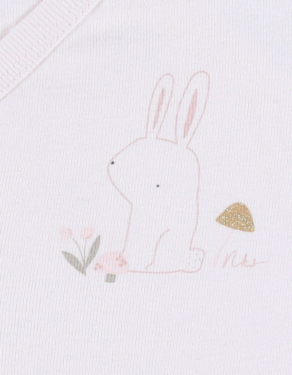Set of 2 cotton bodysuits bunny print rose poudre

