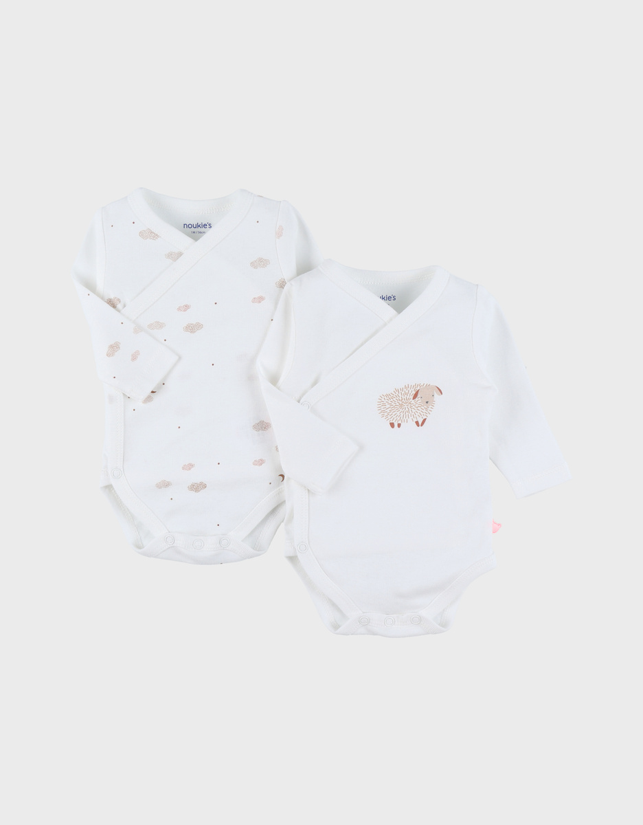 Set of 2 cotton bodysuits with sheep print