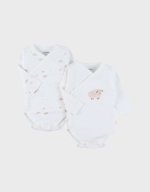 Set of 2 cotton bodysuits with sheep print
