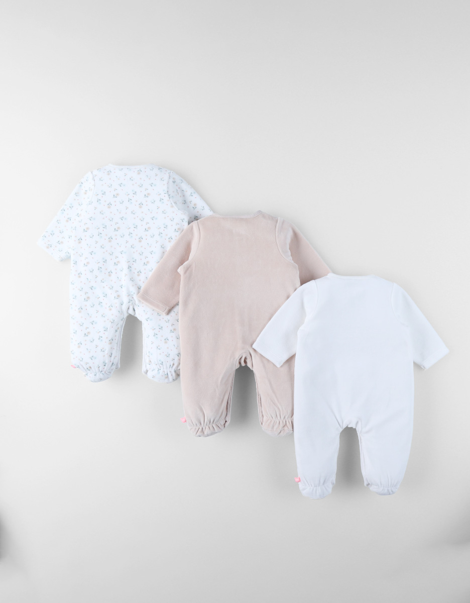 Set of 3 Baby Pyjamas in Velvet