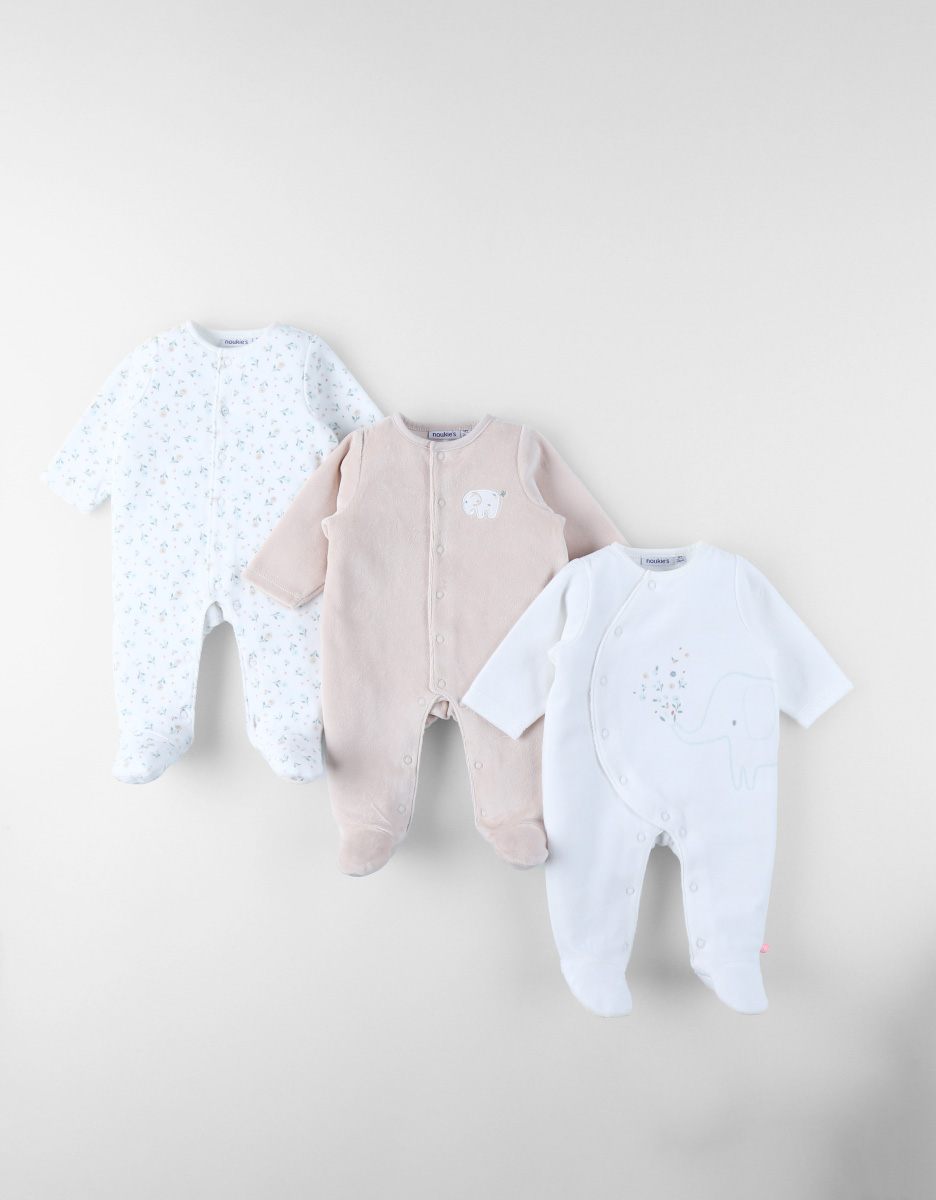 Pack of 3 Baby Pyjamas in Velvet