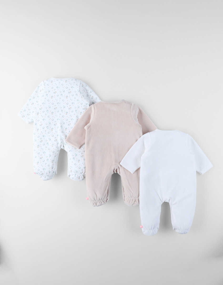 Pack of 3 Baby Pyjamas in Velvet