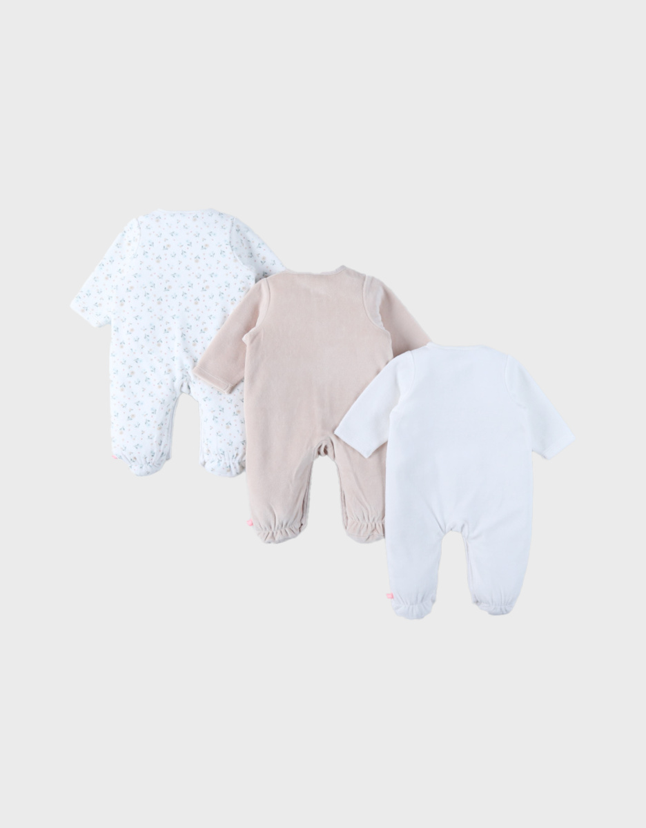 Pack of 3 Baby Pyjamas in Velvet