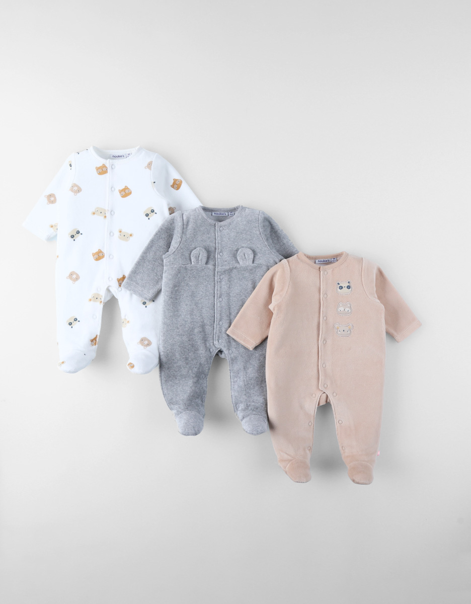 Set of 3 Baby Pyjamas in Velvet