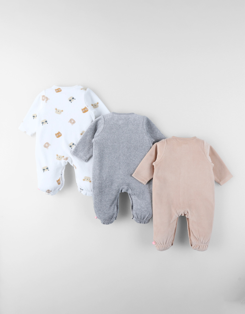 Set of 3 Baby Pyjamas in Velvet