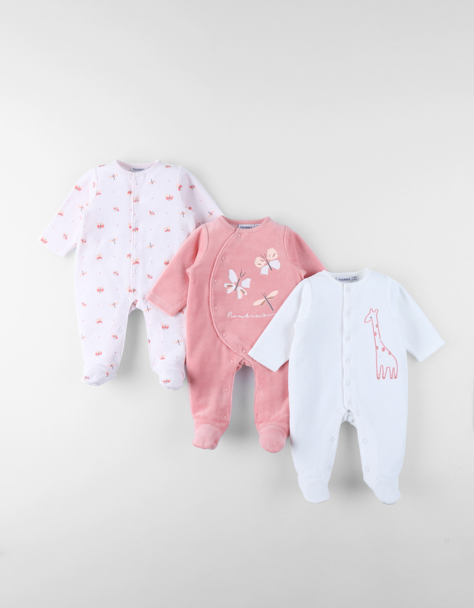 Set of 3 Baby Pyjamas in Velvet