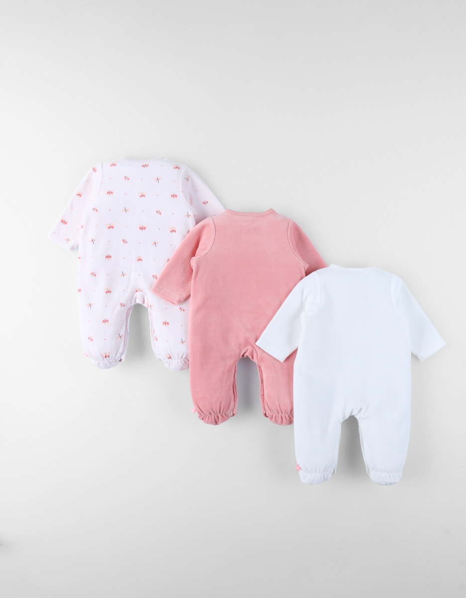 Set of 3 Baby Pyjamas in Velvet