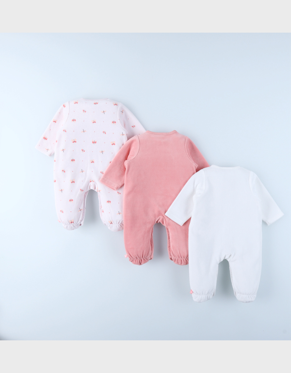 Pack of 3 Baby Pyjamas in Velvet