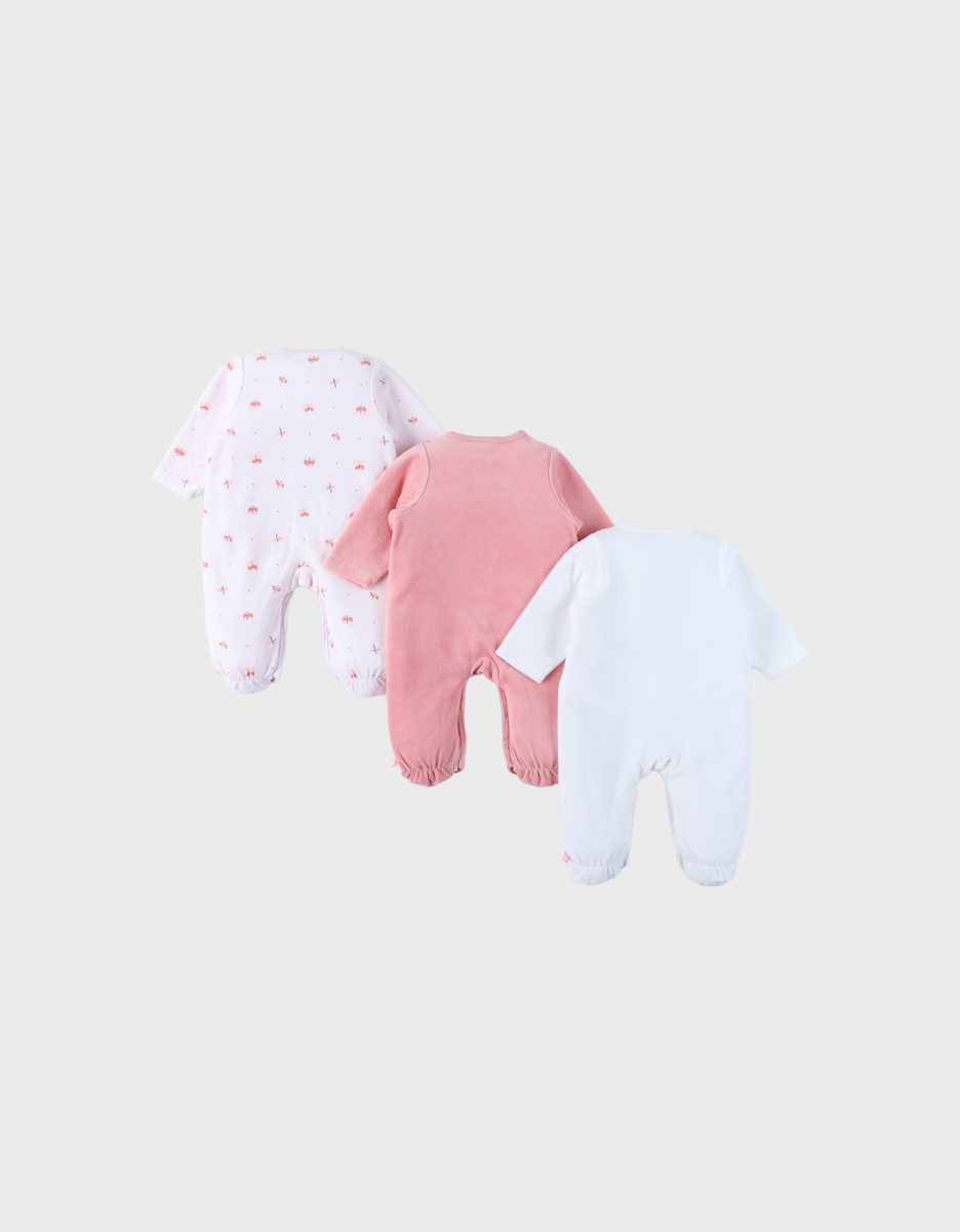 Pack of 3 Baby Pyjamas in Velvet