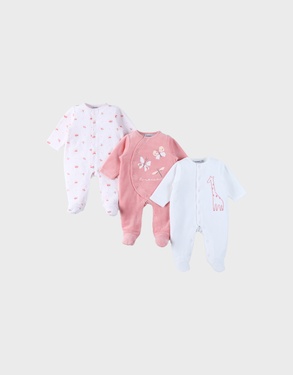Pack of 3 Baby Pyjamas in Velvet