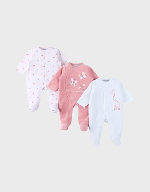 Pack of 3 Baby Pyjamas in Velvet