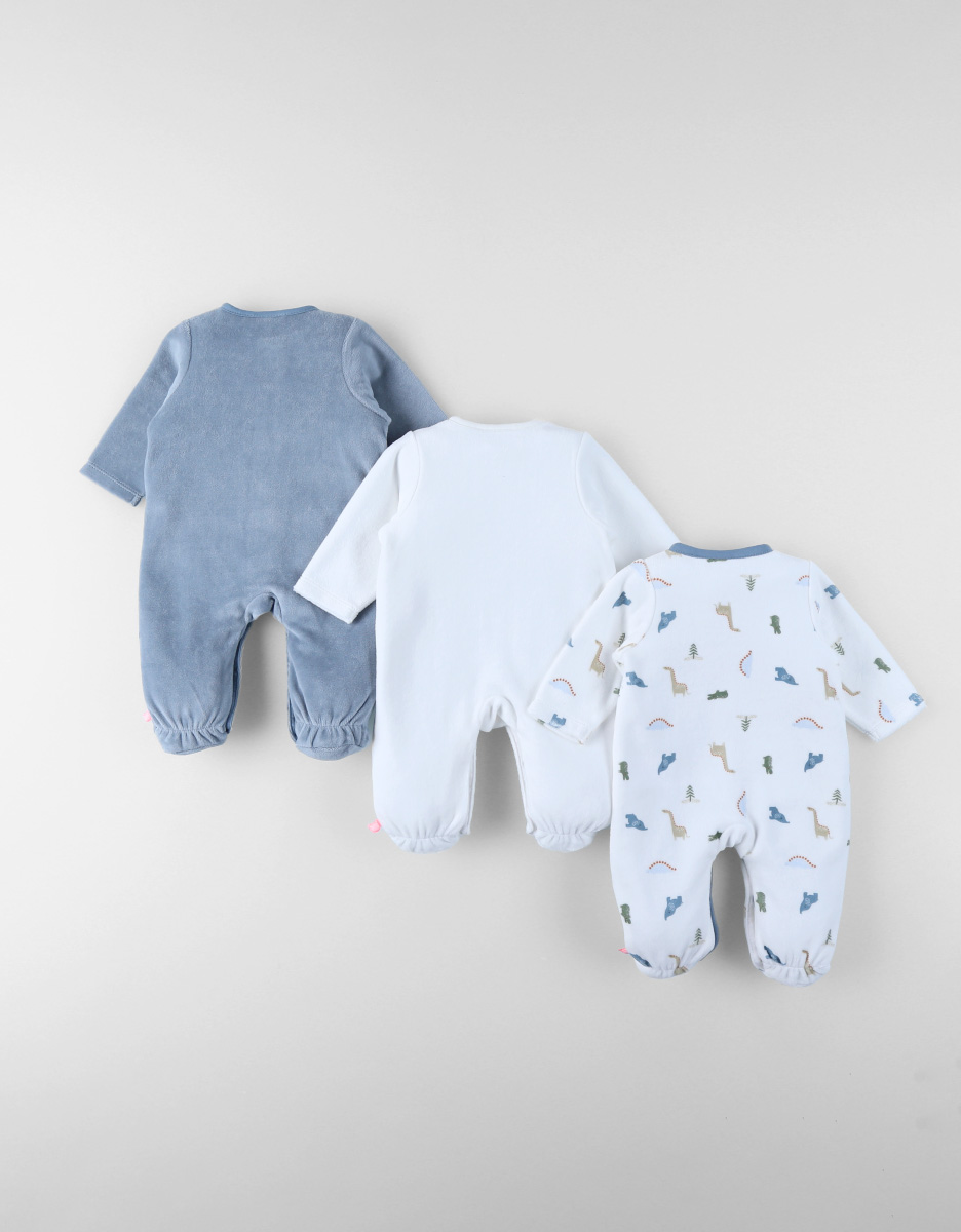 Pack of 3 Baby Pyjamas in Velvet