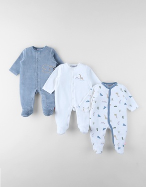 Pack of 3 Baby Pyjamas in Velvet