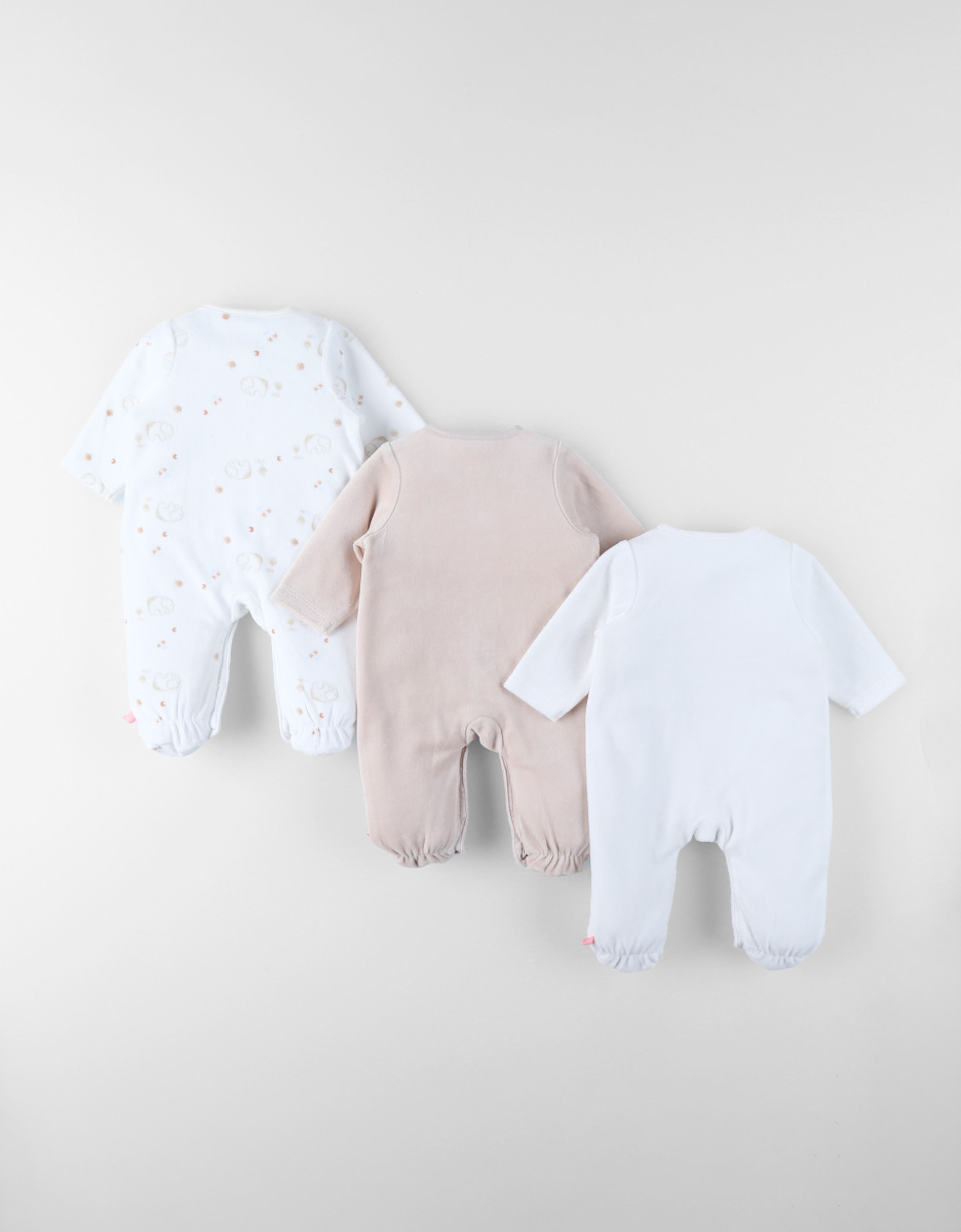 Set of 3 Baby Pyjamas in Velvet