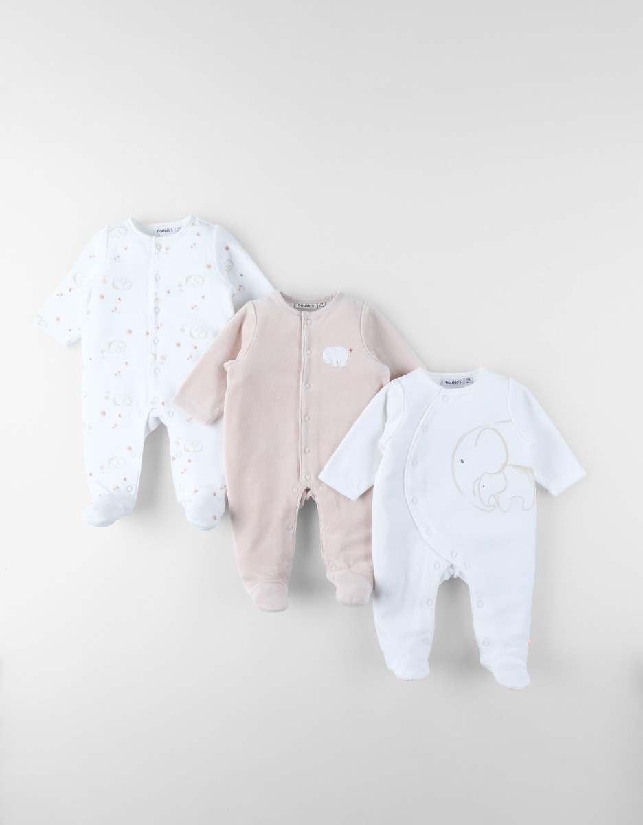 Pack of 3 Baby Pyjamas in Velvet