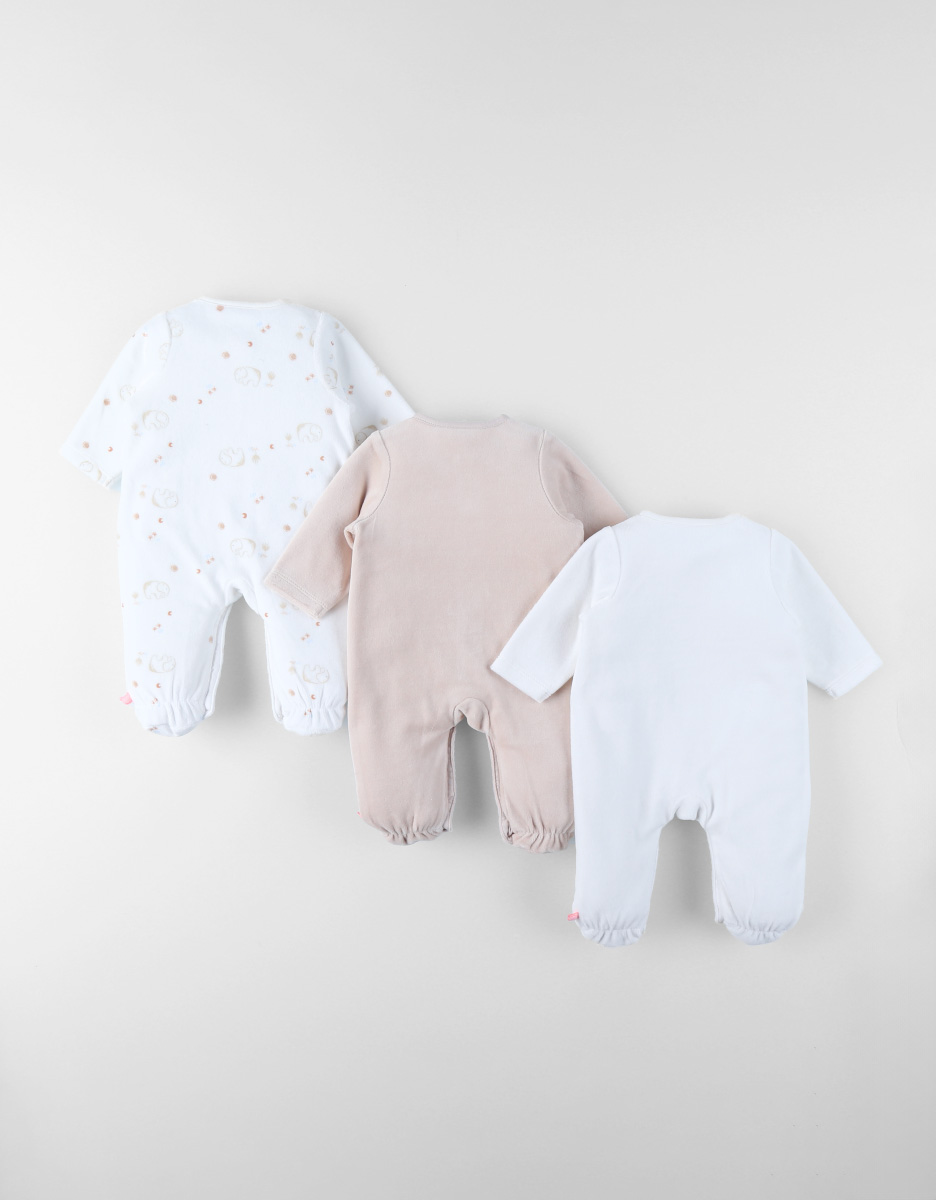 Pack of 3 Baby Pyjamas in Velvet