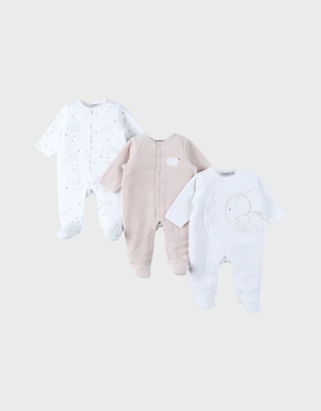Pack of 3 Baby Pyjamas in Velvet
