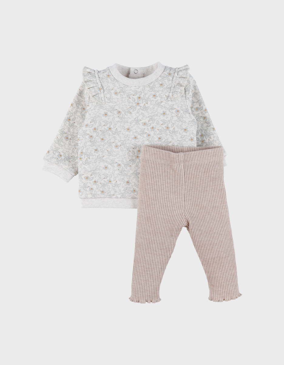 Set bloemen sweater en geribde legging
